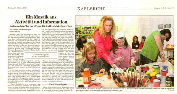 BNN 20.10.2008 - Bericht vom Tag der offenen TÃ¼r im Mehrgenerationenhaus Karlsruhe
